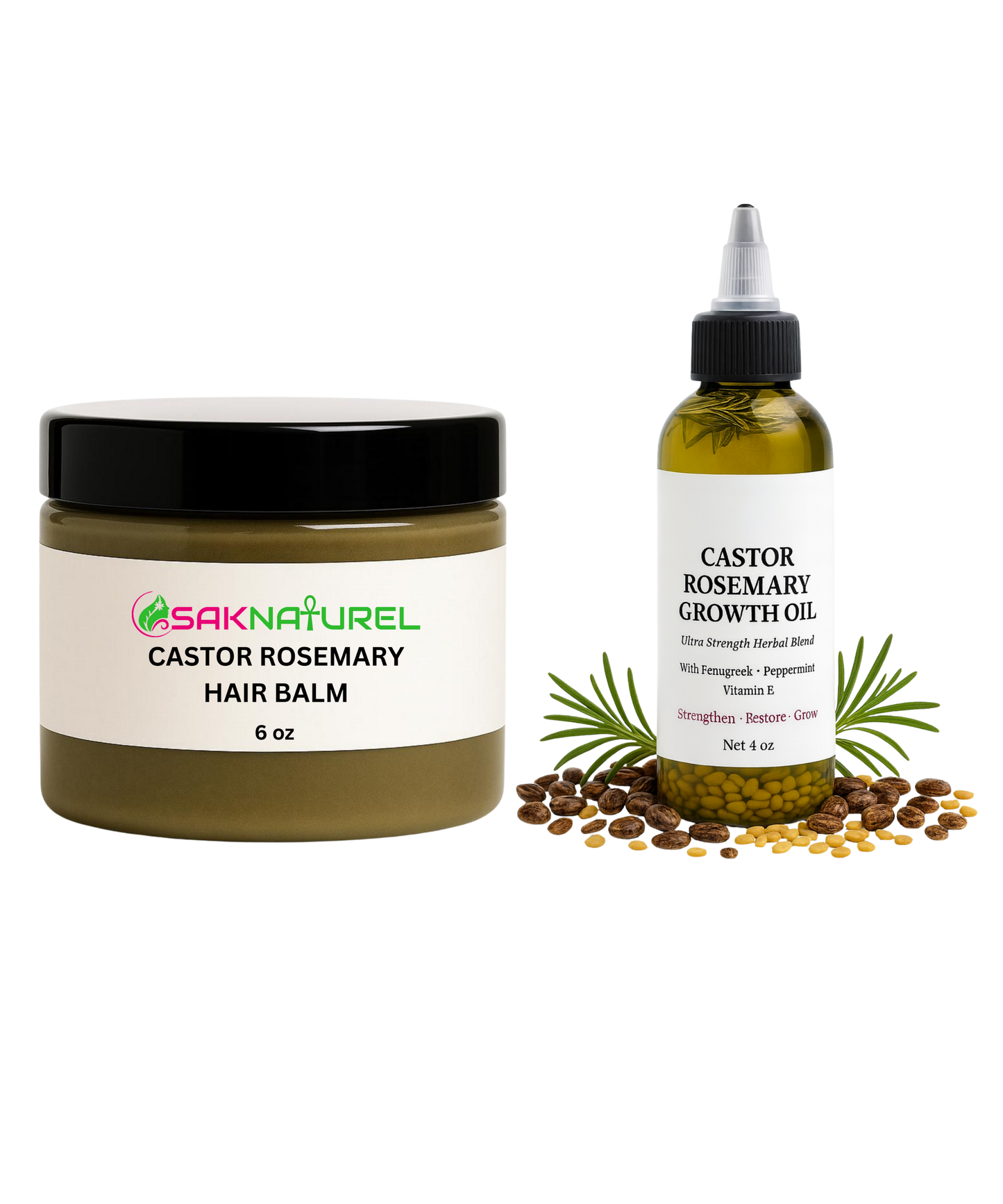 BUNDLE Organic castor Rosemary Hair Growth oil & Balm