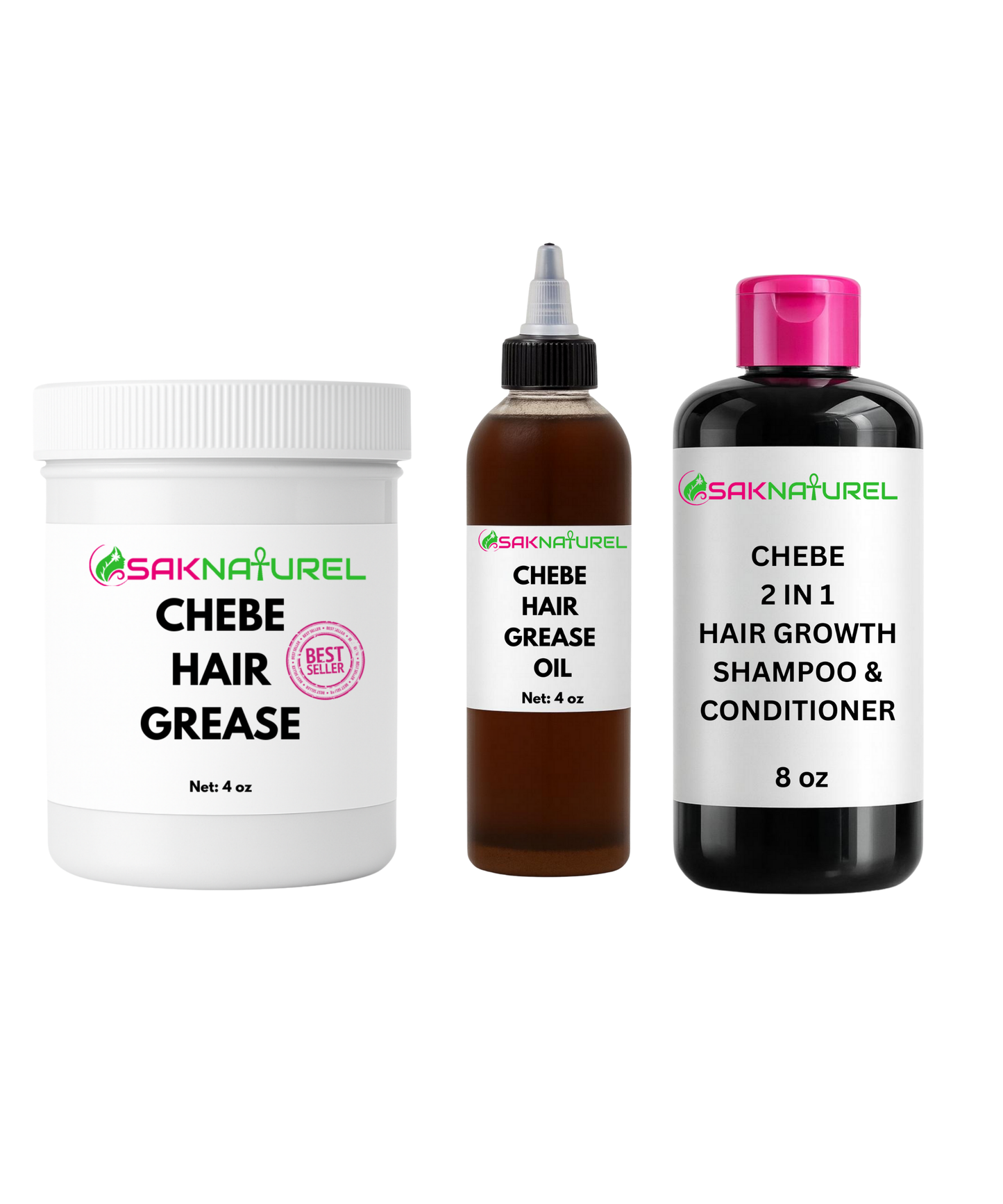 BUNDLE Organic Chebe Hair Growth Oil, Shampoo & Grease