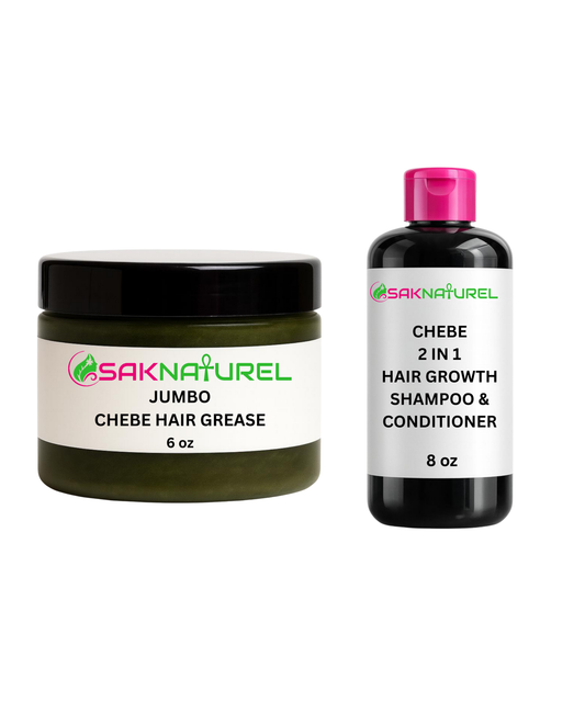 BUNDLE Organic JUMBO Chebe Hair Growth Grease, Shampoo